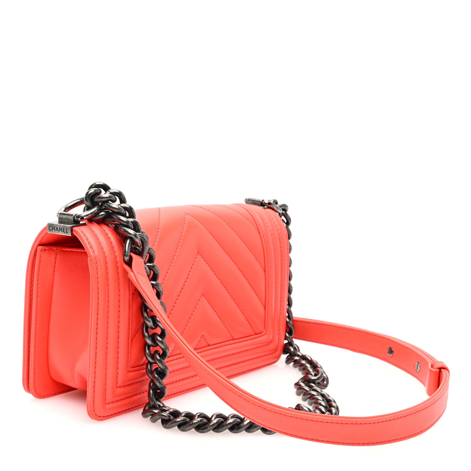 Chanel Calfskin Chevron Quilted Small Boy Flap Coral 3 of 10