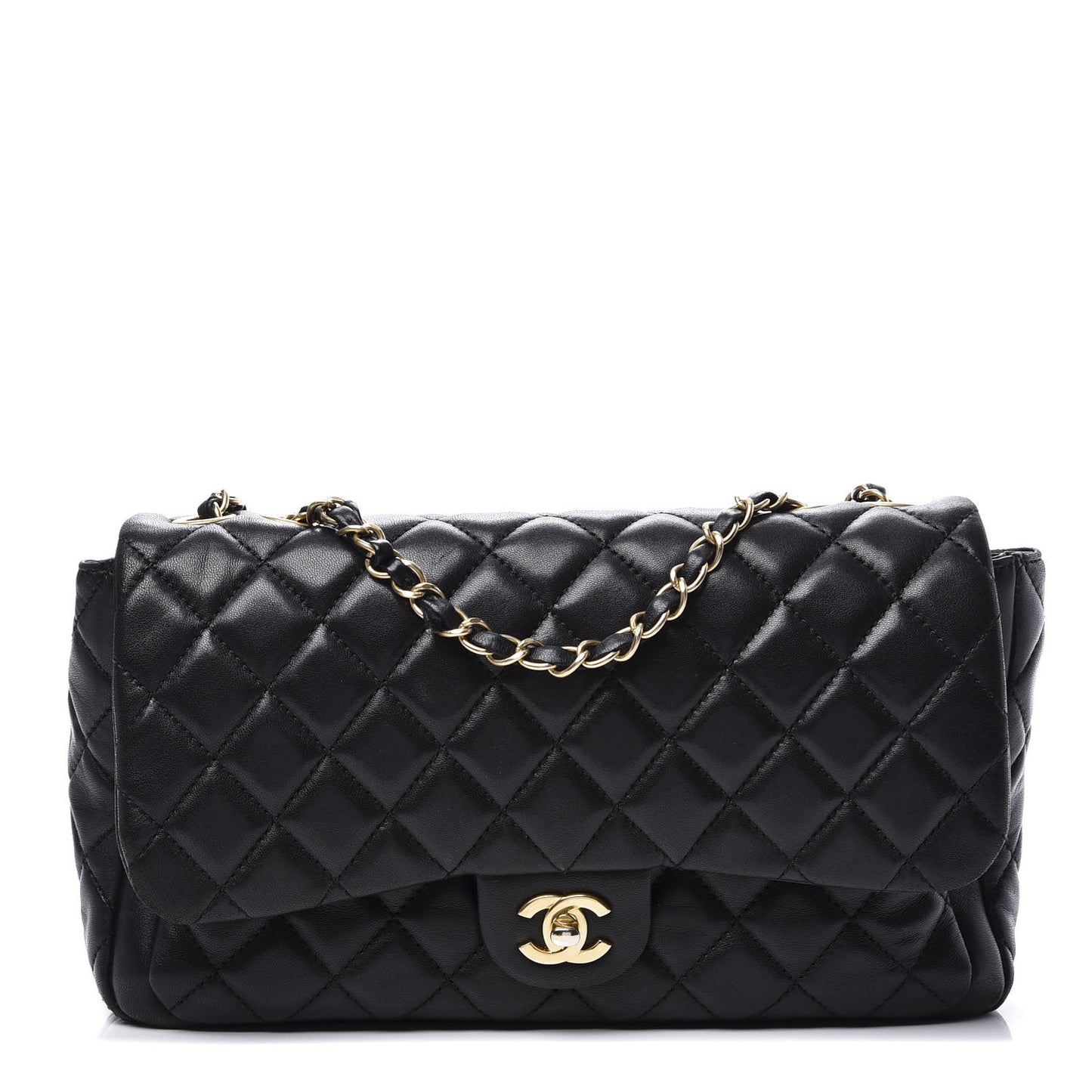 Lambskin Quilted Large Now and Forever Flap Black