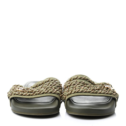 Chanel Canvas Chain Flat Sandals 37 Khaki 2 of 8