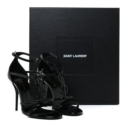 Saint Laurent Patent Cassandra 100 Ankle Strap Sandals 37.5 Black 12 of 12