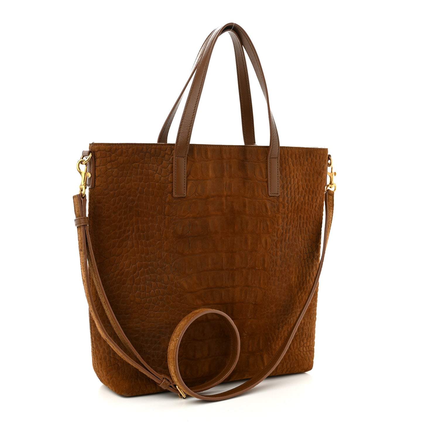 Crocodile Embossed Suede Toy Shopping Tote Tan