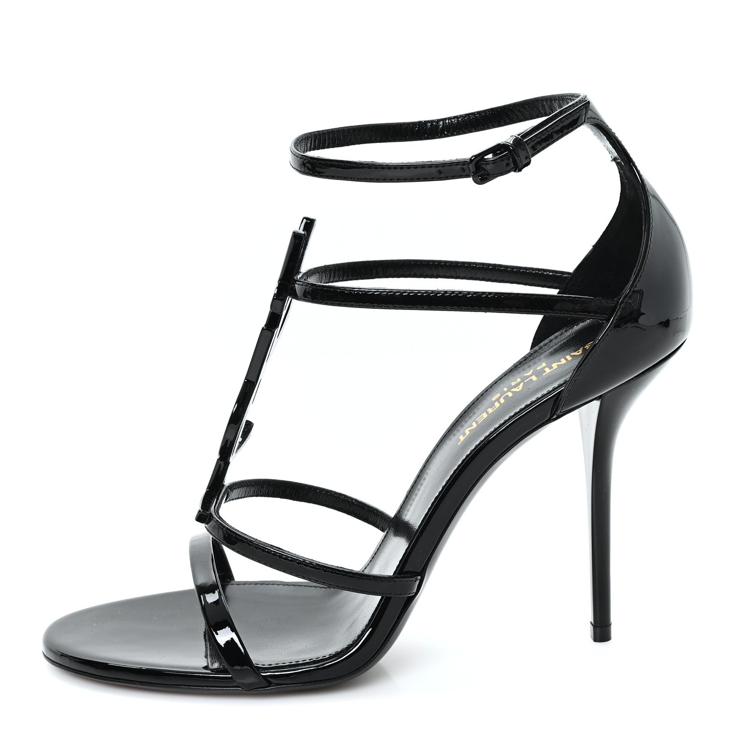 Saint Laurent Patent Cassandra 100 Ankle Strap Sandals 39 Black 1 of 10