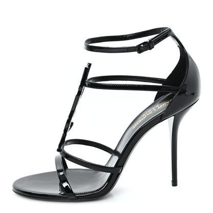 Saint Laurent Patent Cassandra 100 Ankle Strap Sandals 39 Black 1 of 10