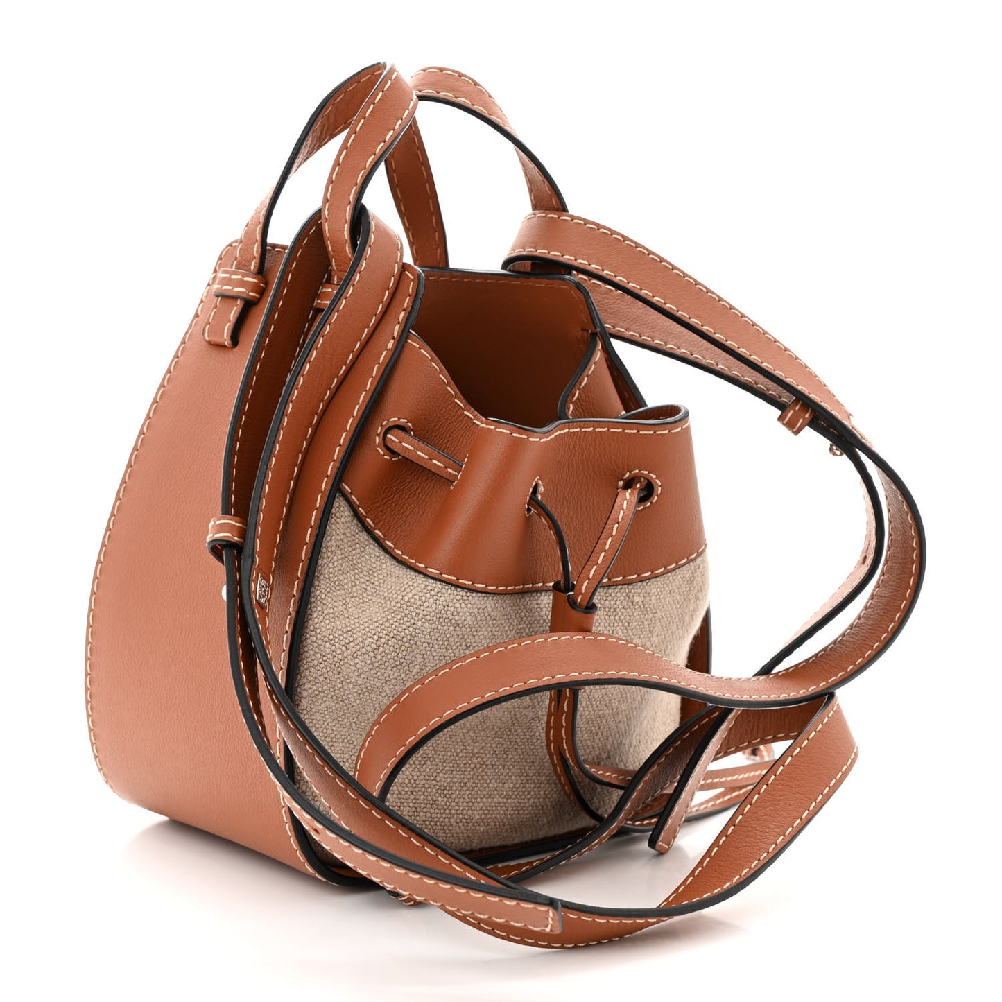 Calfskin Canvas Mini Hammock Shoulder Bag Natural Tan