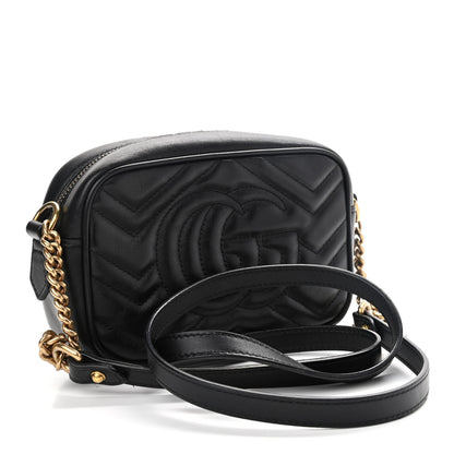 Gucci Calfskin Matelasse Mini GG Marmont Chain Shoulder Bag Black 3 of 11
