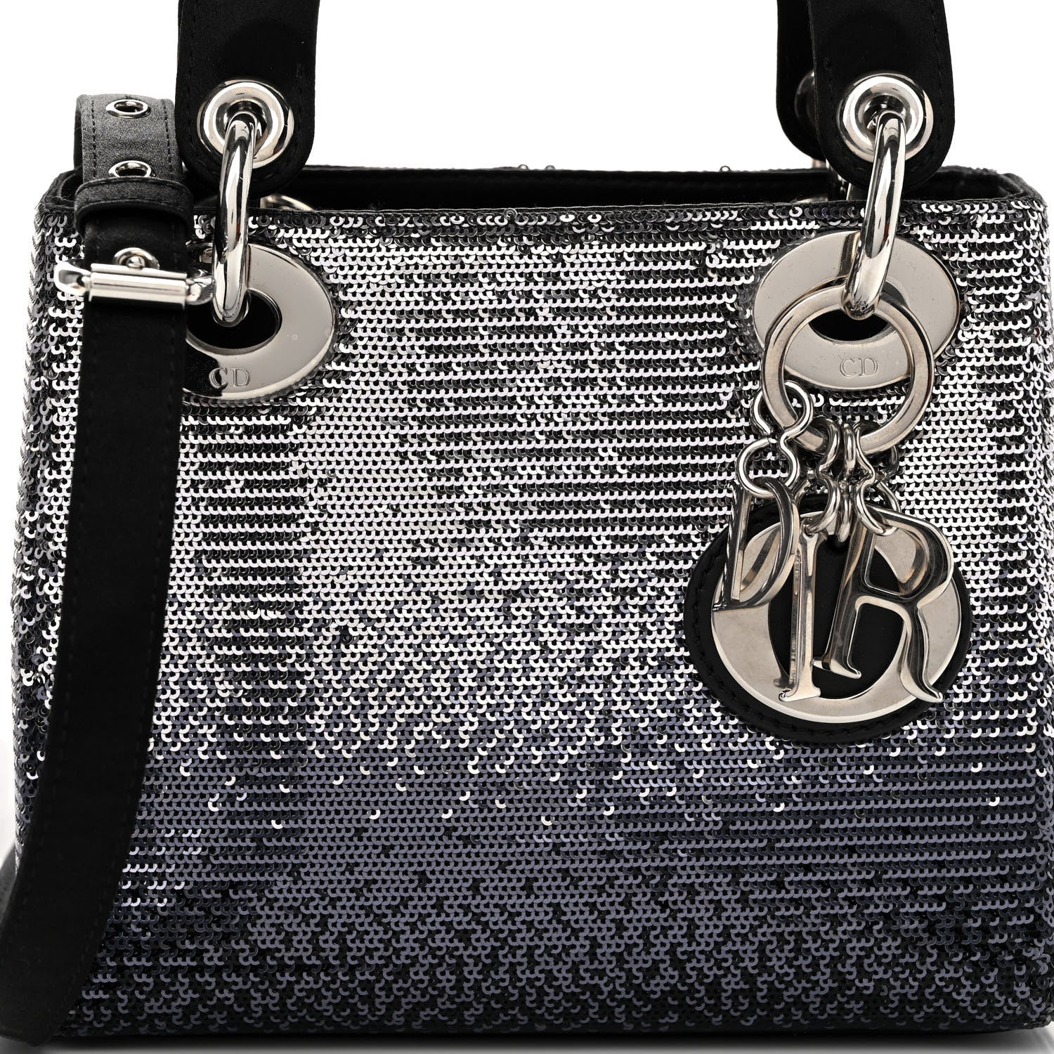 Christian Dior Satin Sequin Gradient Mini Lady Dior Black Silver 7 of 10
