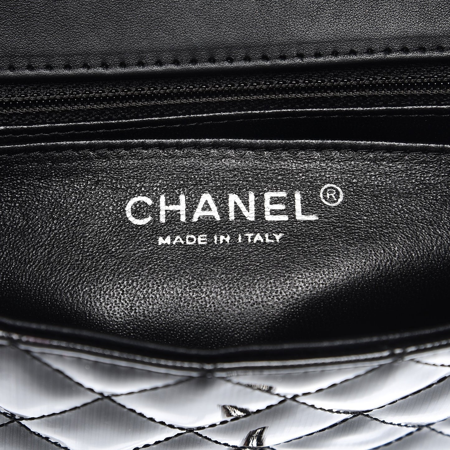 Striated Patent Quilted Mini Rectangular Flap Black