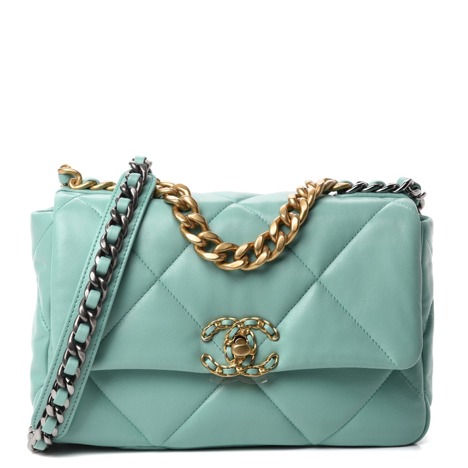 Chanel Shiny Lambskin Quilted Medium Chanel 19 Flap Light Blue 1 of 10