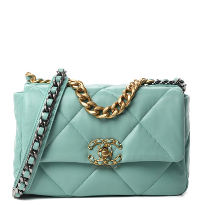 Chanel Shiny Lambskin Quilted Medium Chanel 19 Flap Light Blue 1 of 10