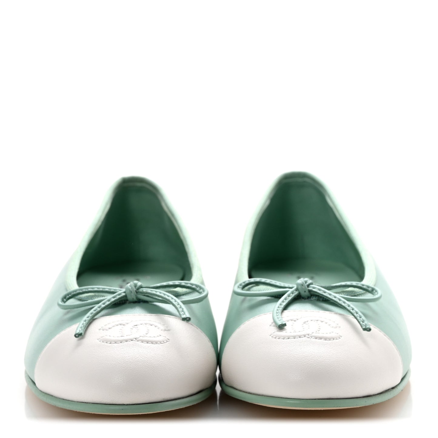 Lambskin CC Cap Toe Ballerina Flats 38 Light Green White