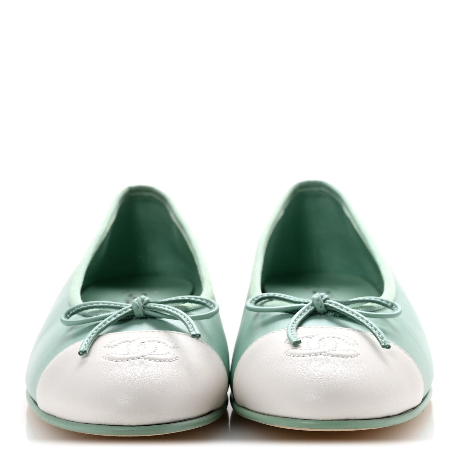 Chanel Lambskin CC Cap Toe Ballerina Flats 38 Light Green White 3 of 10