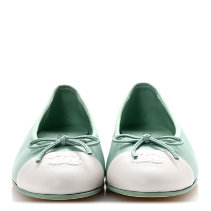 Chanel Lambskin CC Cap Toe Ballerina Flats 38 Light Green White 3 of 10