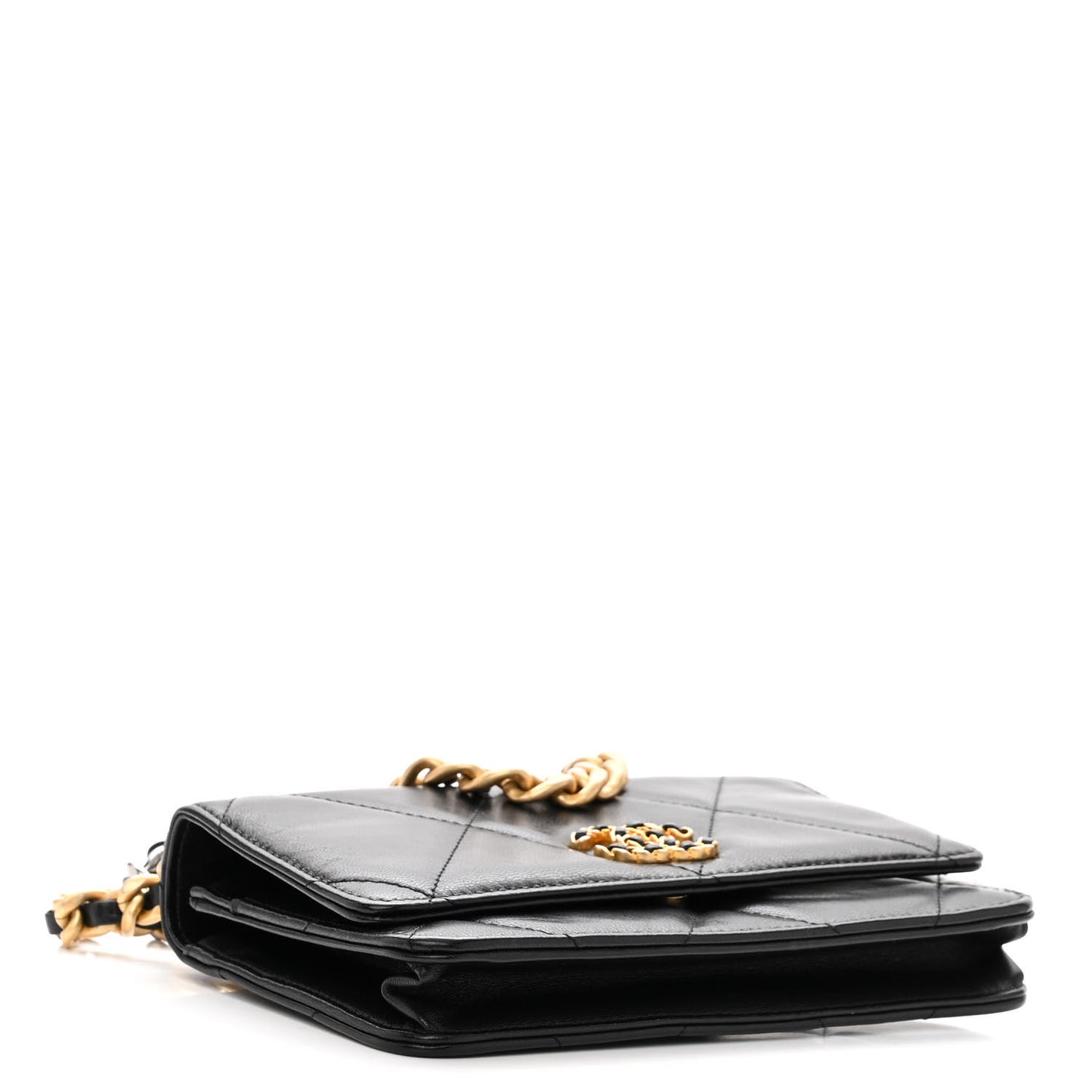 Lambskin Quilted Chanel 19 Wallet On Chain WOC Black