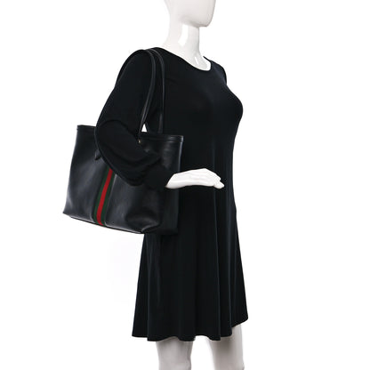 Gucci Textured Calfskin Web Medium Ophidia Shopping Tote Black 2 of 9