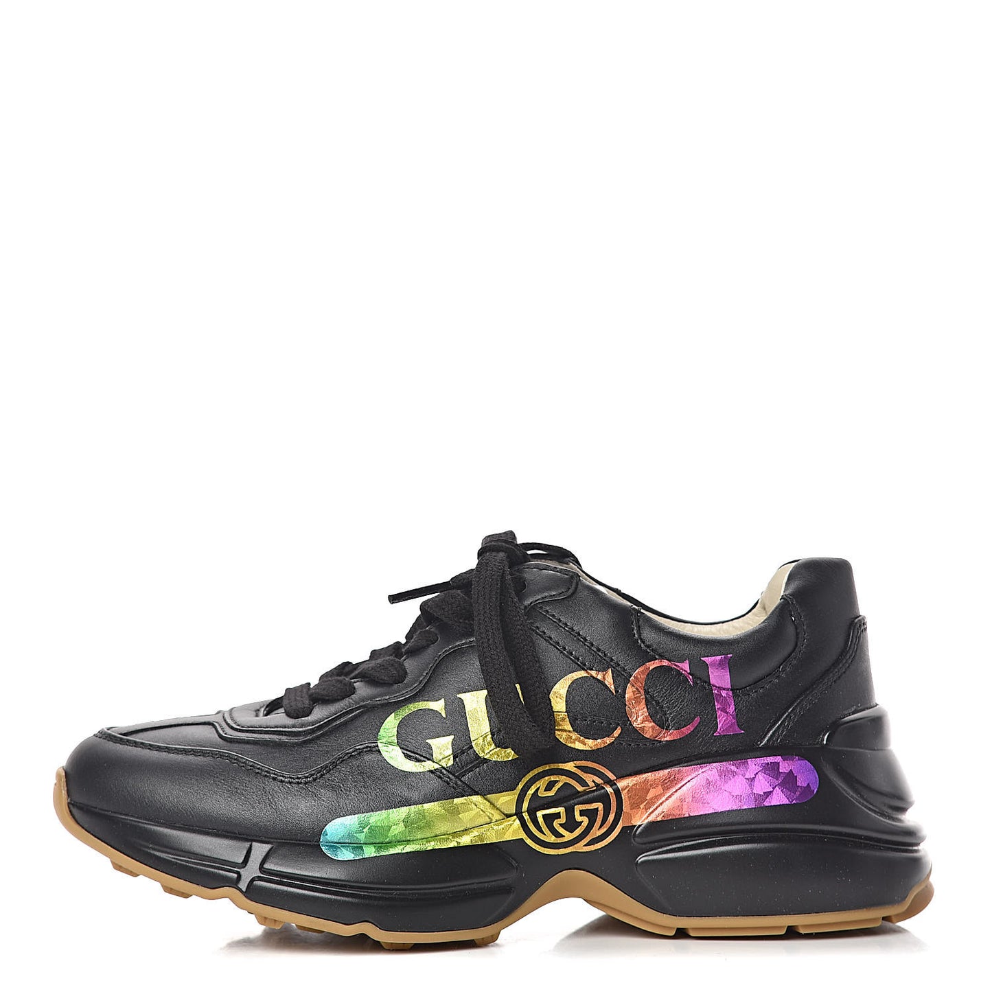 Calfskin Iridescent Logo Womens Rhyton Sneakers 35 Black