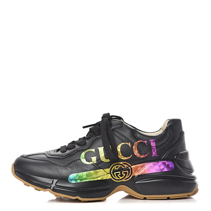 Gucci Calfskin Iridescent Logo Womens Rhyton Sneakers 35 Black 1 of 8