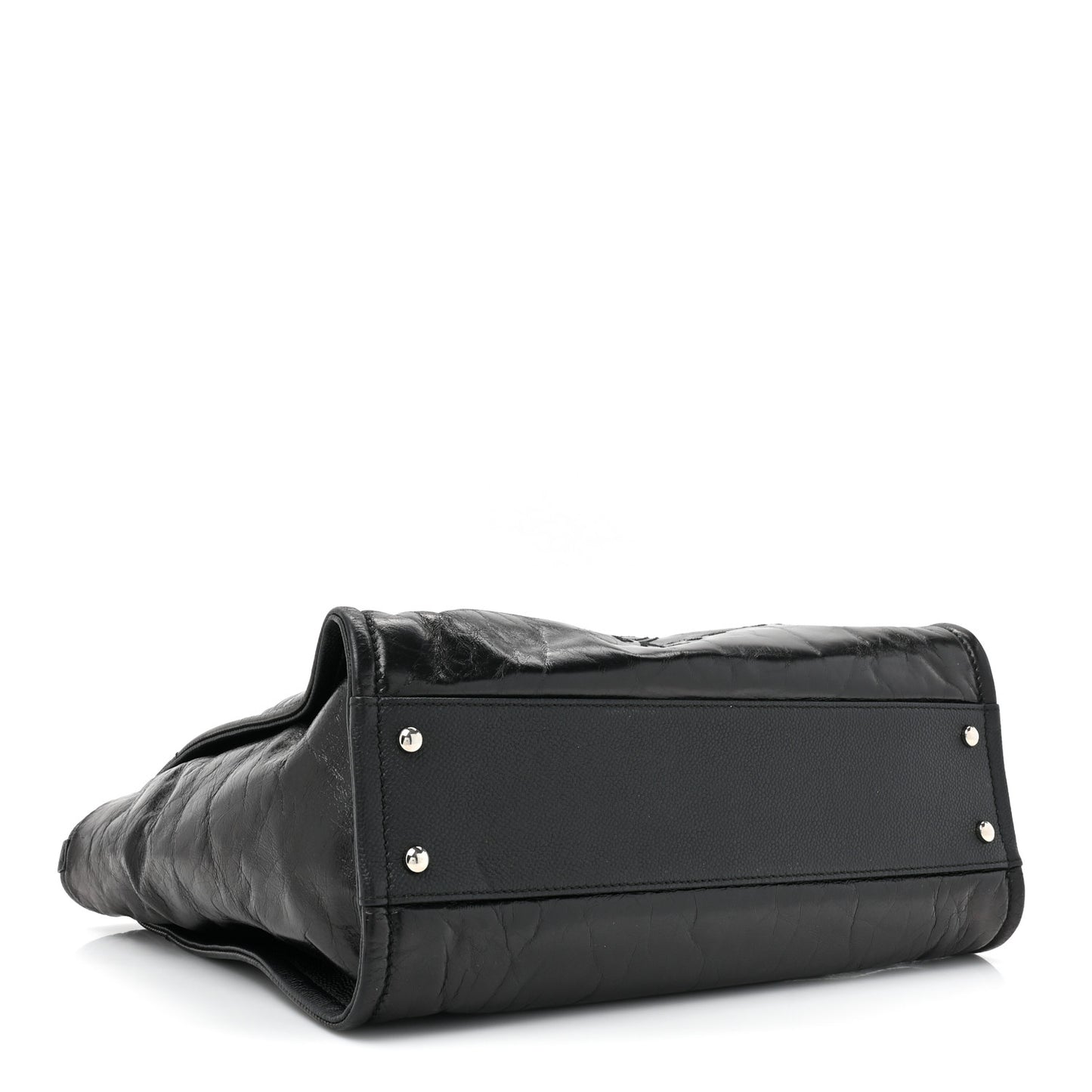 Glazed Calfskin Small Deauville Tote Black