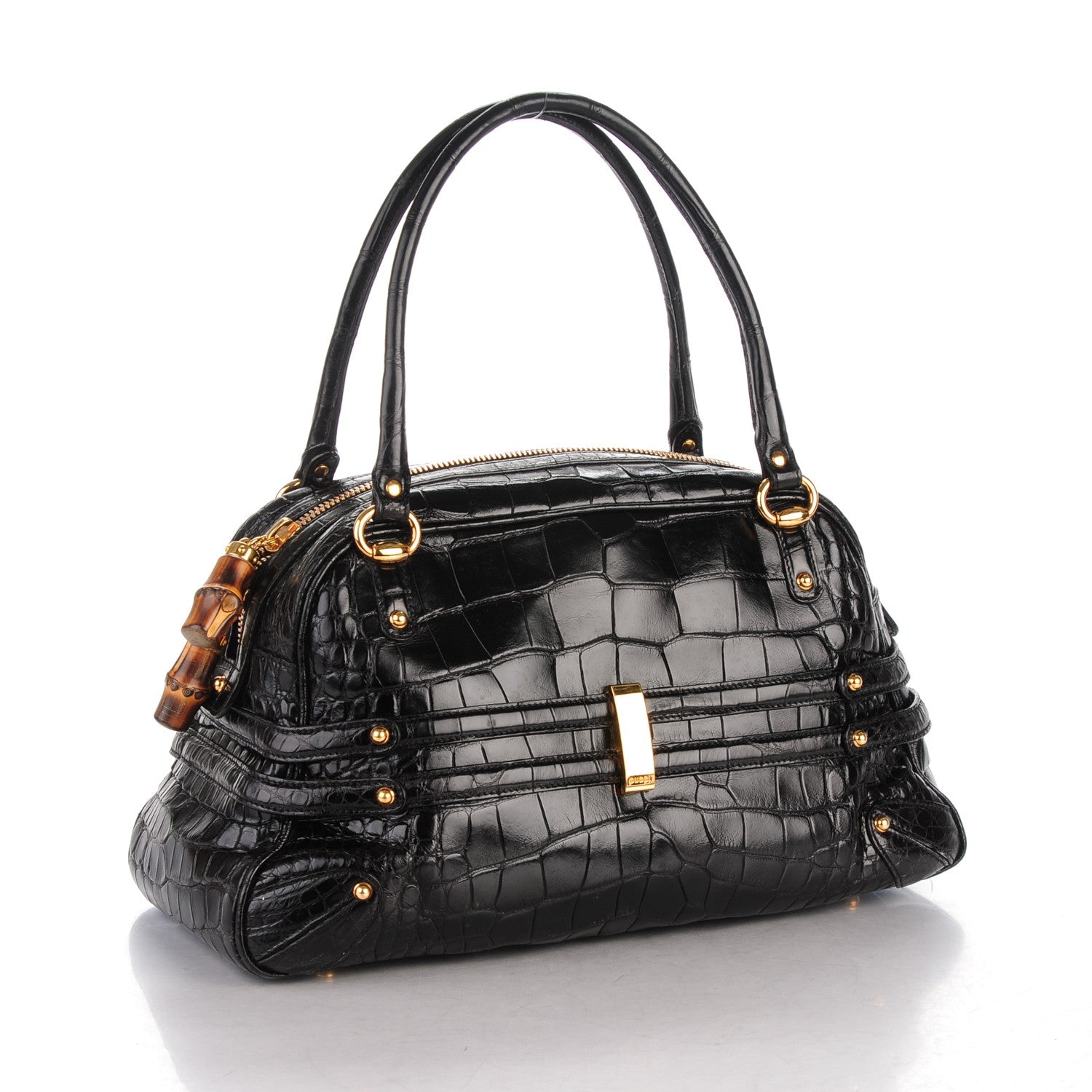 Gucci Crocodile Large Wave Boston Black 3 of 7