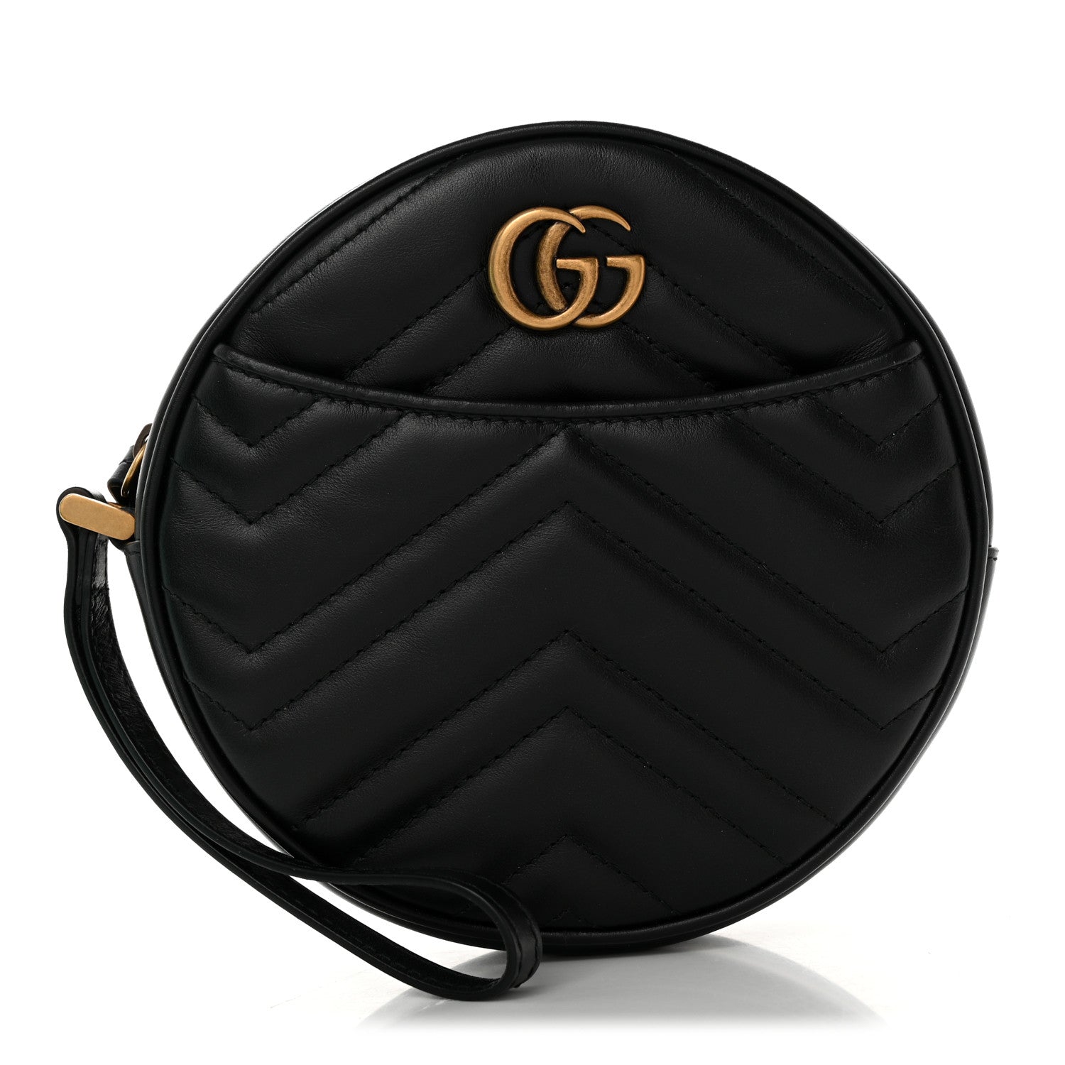 Gucci Calfskin Matelasse GG Marmont Round Wrist Wallet Black 1 of 8