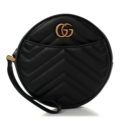 Gucci Calfskin Matelasse GG Marmont Round Wrist Wallet Black 1 of 8