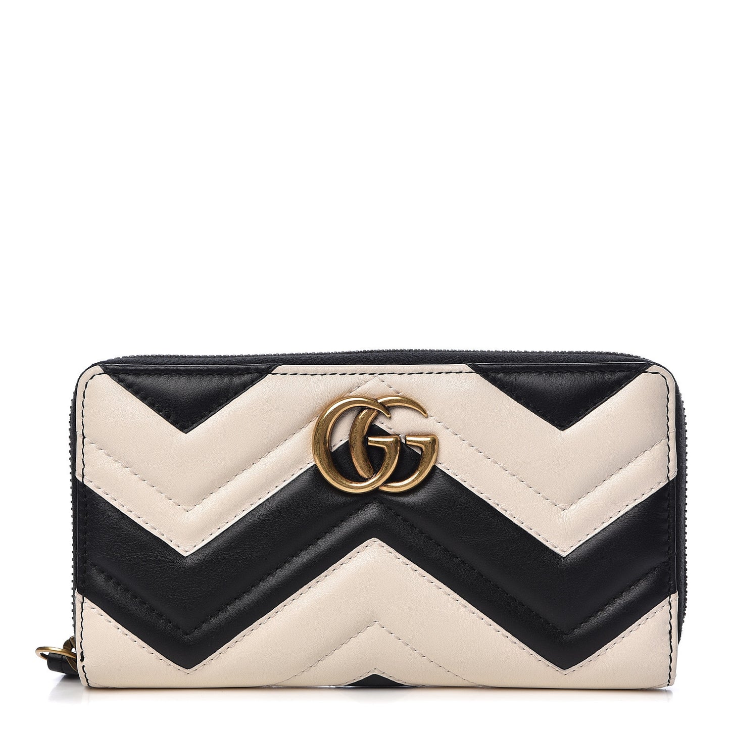 Calfskin Matelasse GG Marmont Zip Around Organizer Wallet Black White