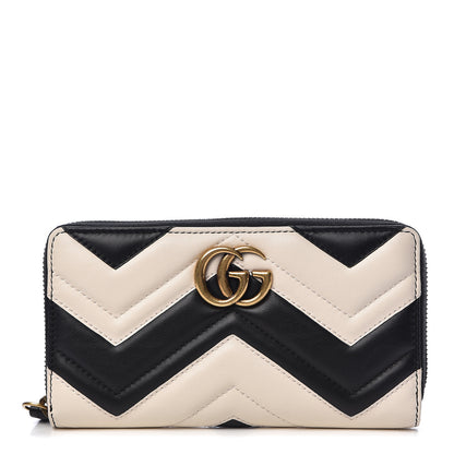 Gucci Calfskin Matelasse GG Marmont Zip Around Organizer Wallet Black White 1 of 8