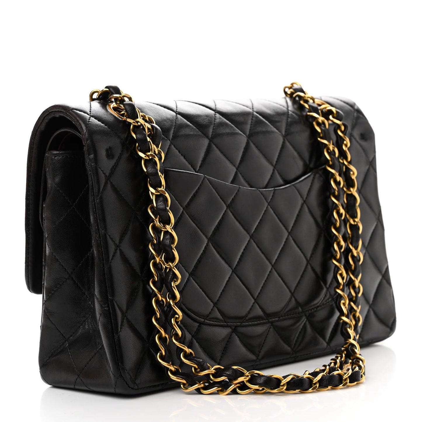 Lambskin Quilted Medium Double Flap Black