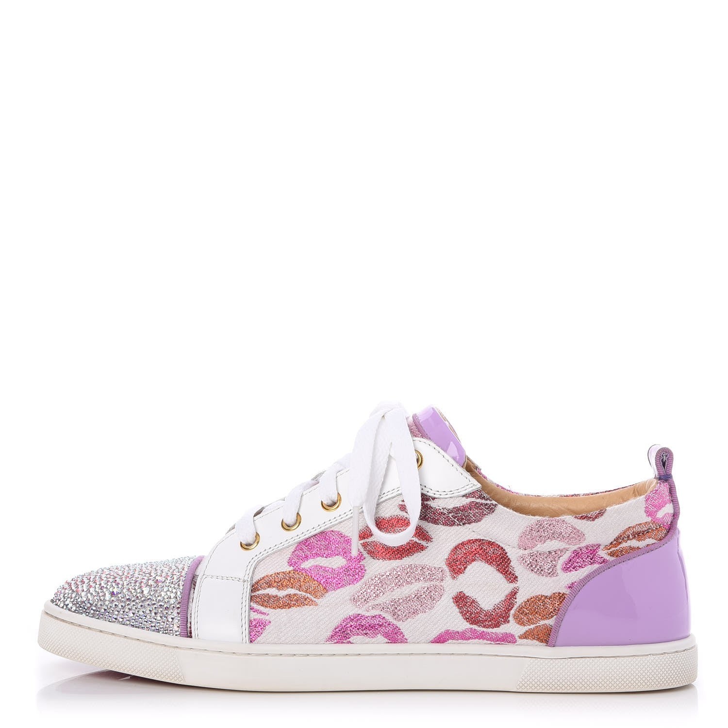 Christian Louboutin Metallic Fabric Lurex Embellished Lips Print Gondolastrass Sneakers 41 White 1 of 10