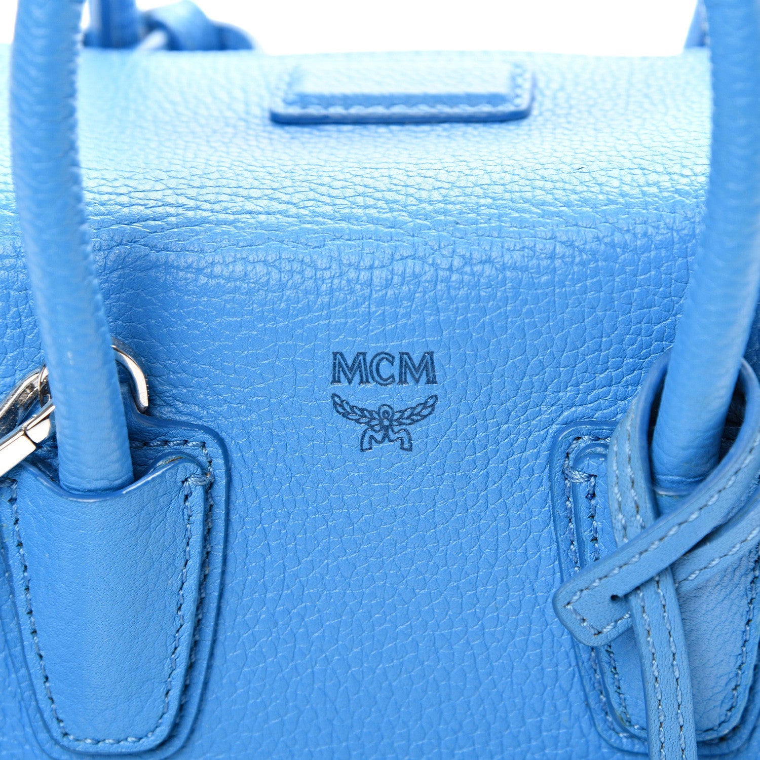 MCM Grained Calfskin Mini Milla Tote Tile Blue 5 of 9