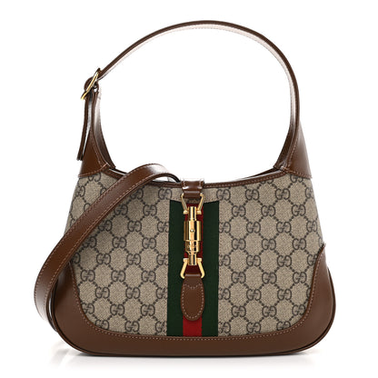 Gucci GG Supreme Monogram Azalea Calfskin Web Small Jackie 1961 Hobo Beige Ebony Brown Sugar 1 of 10