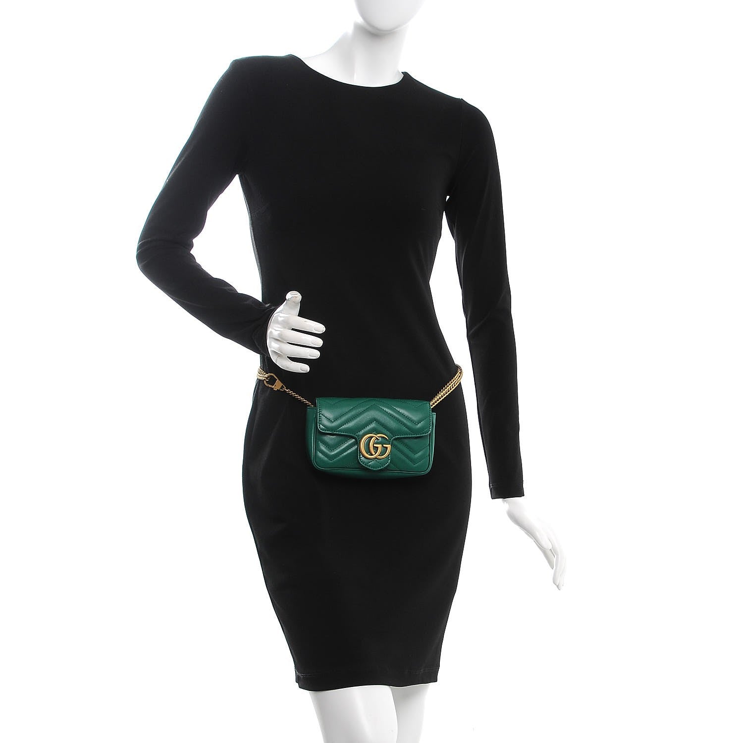 Gucci Calfskin Matelasse Super Mini GG Marmont Shoulder Bag Emerald Green 3 of 9