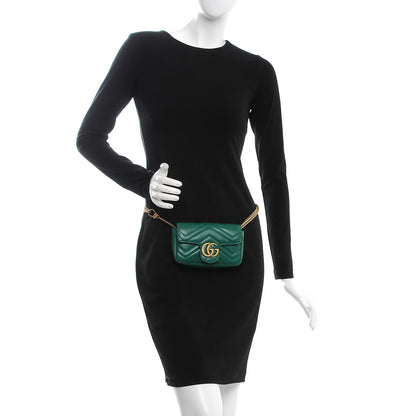Gucci Calfskin Matelasse Super Mini GG Marmont Shoulder Bag Emerald Green 3 of 9