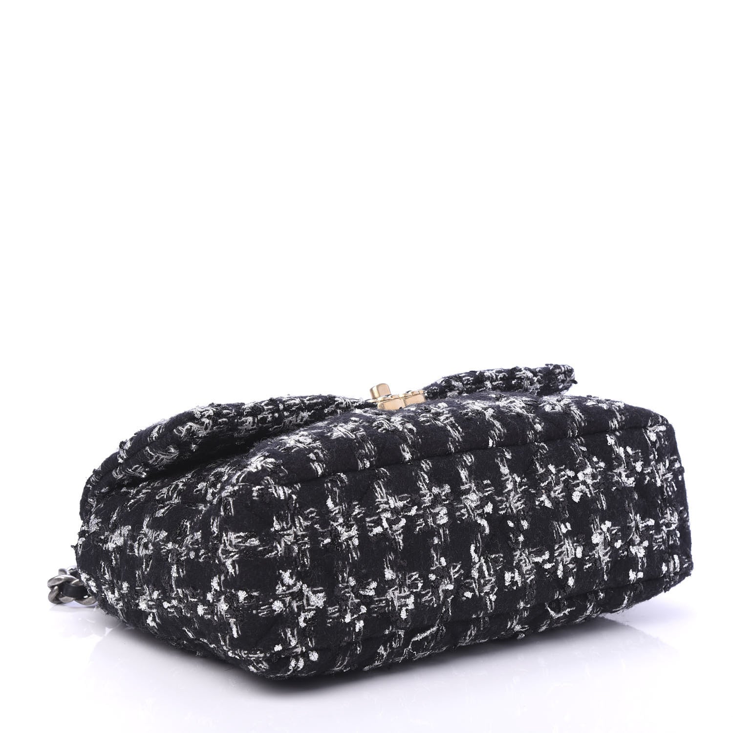 Chanel Tweed Quilted Large 19 Flap Black Ecru White 4 of 10