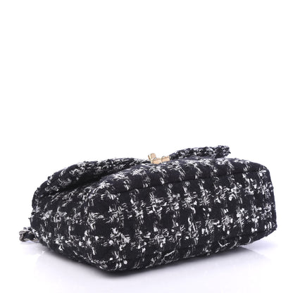 Chanel Tweed Quilted Large 19 Flap Black Ecru White 4 of 10
