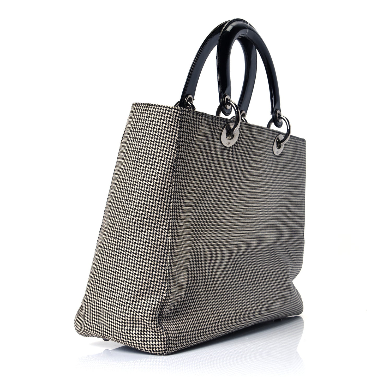 Canvas Houndstooth Patent Large Lady Dior Black