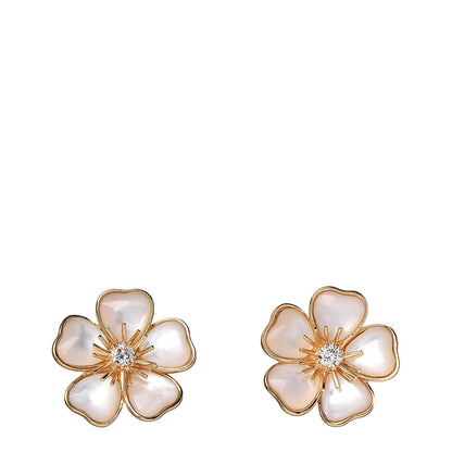 Van Cleef & Arpels 18K Yellow Gold Diamond Mother of Pearl Nerval Flower Earrings 1 of 5
