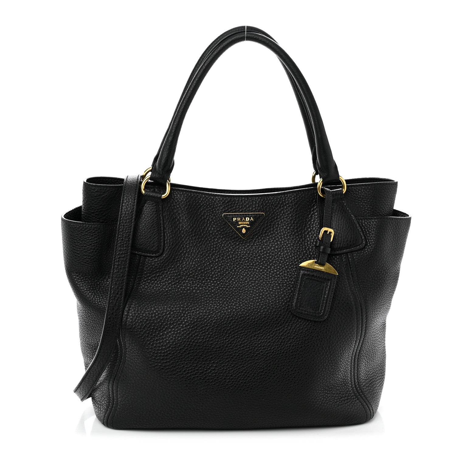 Prada Vitello Daino Side Pocket Tote Black 1 of 10
