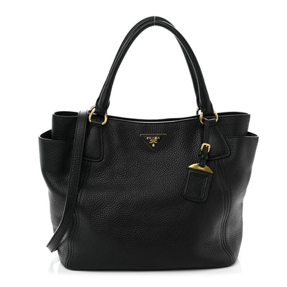 Prada Vitello Daino Side Pocket Tote Black 1 of 10