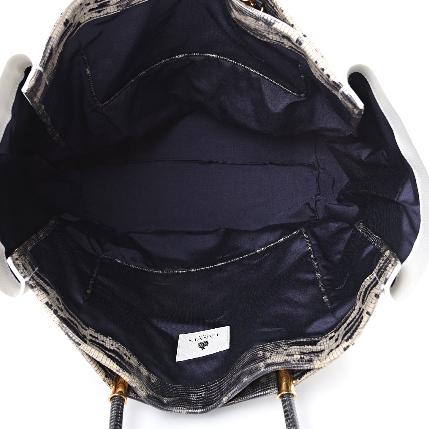 Lizard Effect Calfskin Moon River Tote Black White