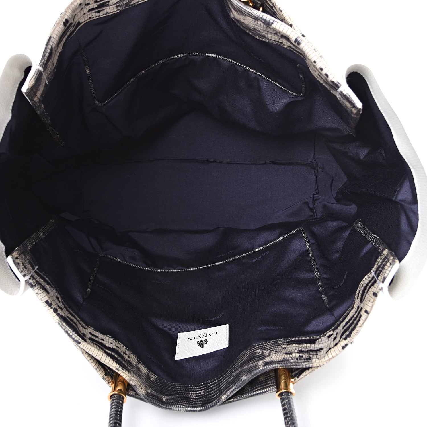 Lanvin Lizard Effect Calfskin Moon River Tote Black White 4 of 13