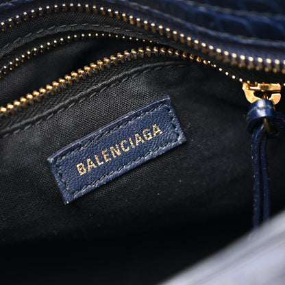 Balenciaga Calfskin Crocodile Embossed Gold Metallic Edge Hardware Mini City Bleu 7 of 13
