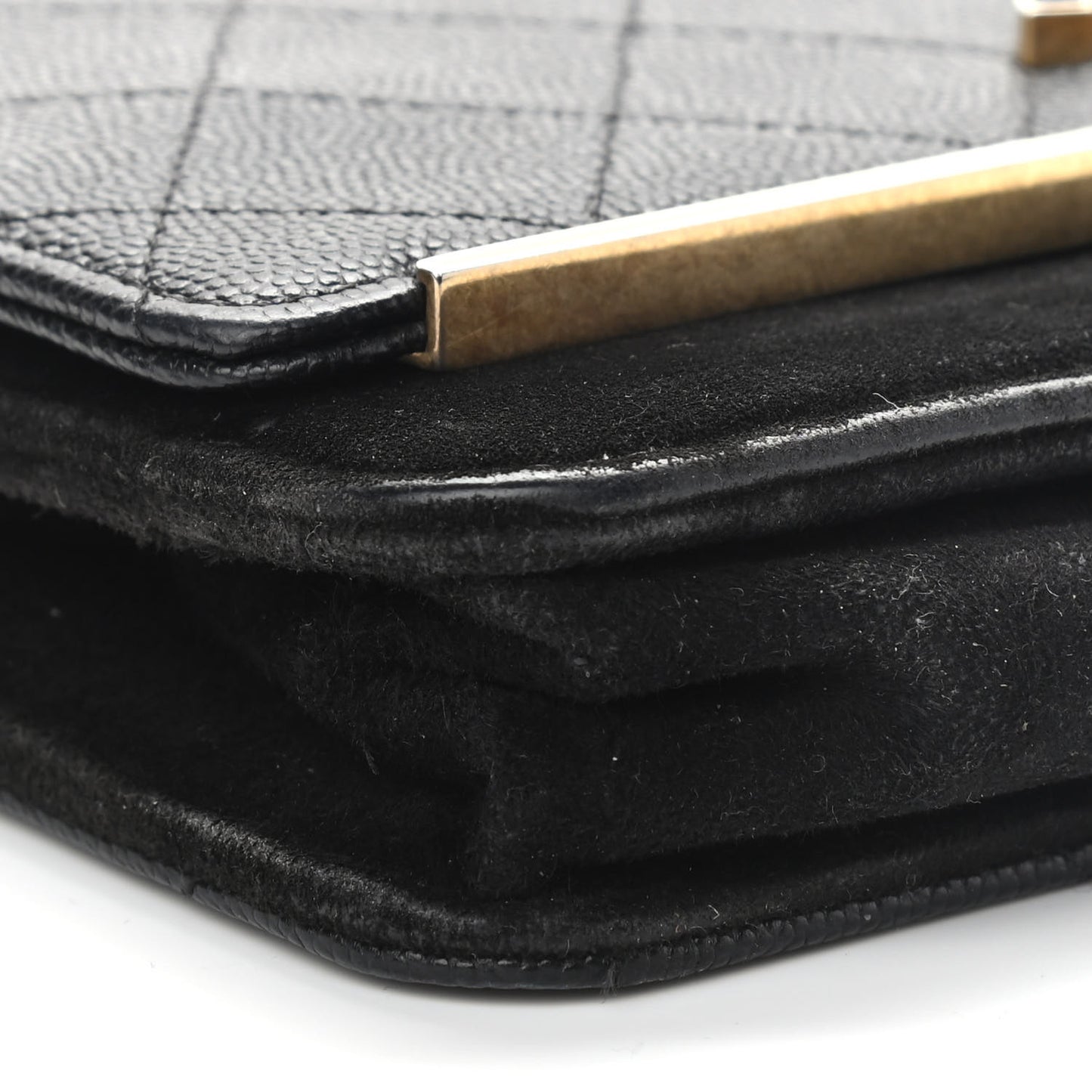 Caviar Suede Stitched Lady Coco Wallet On Chain WOC Black