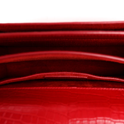 Saint Laurent Calfskin Crocodile Embossed Medium Monogram Sunset Rouge Eros 5 of 10