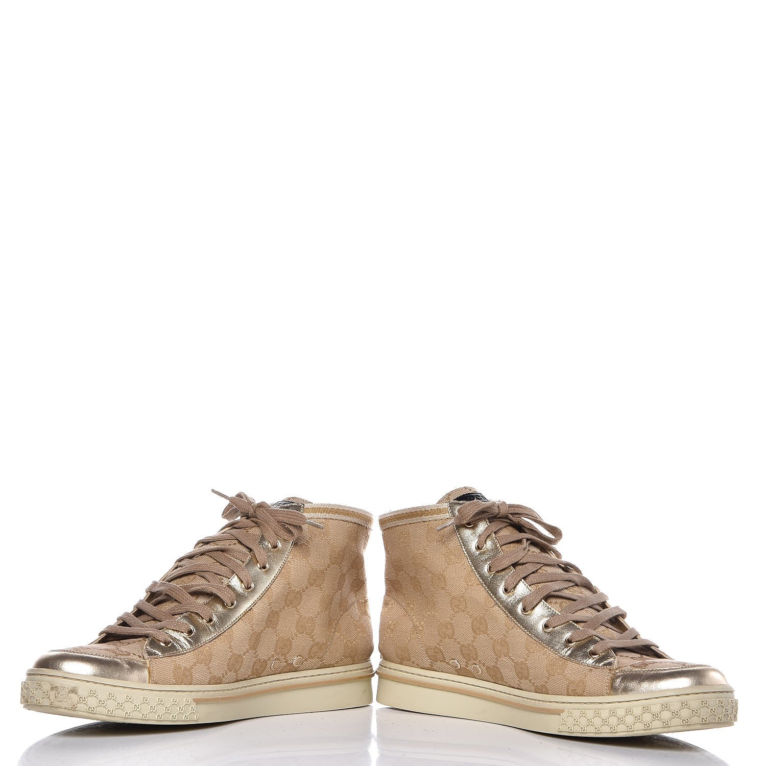 Gucci Monogram High Top Sneakers 39.5 Gold 6 of 14