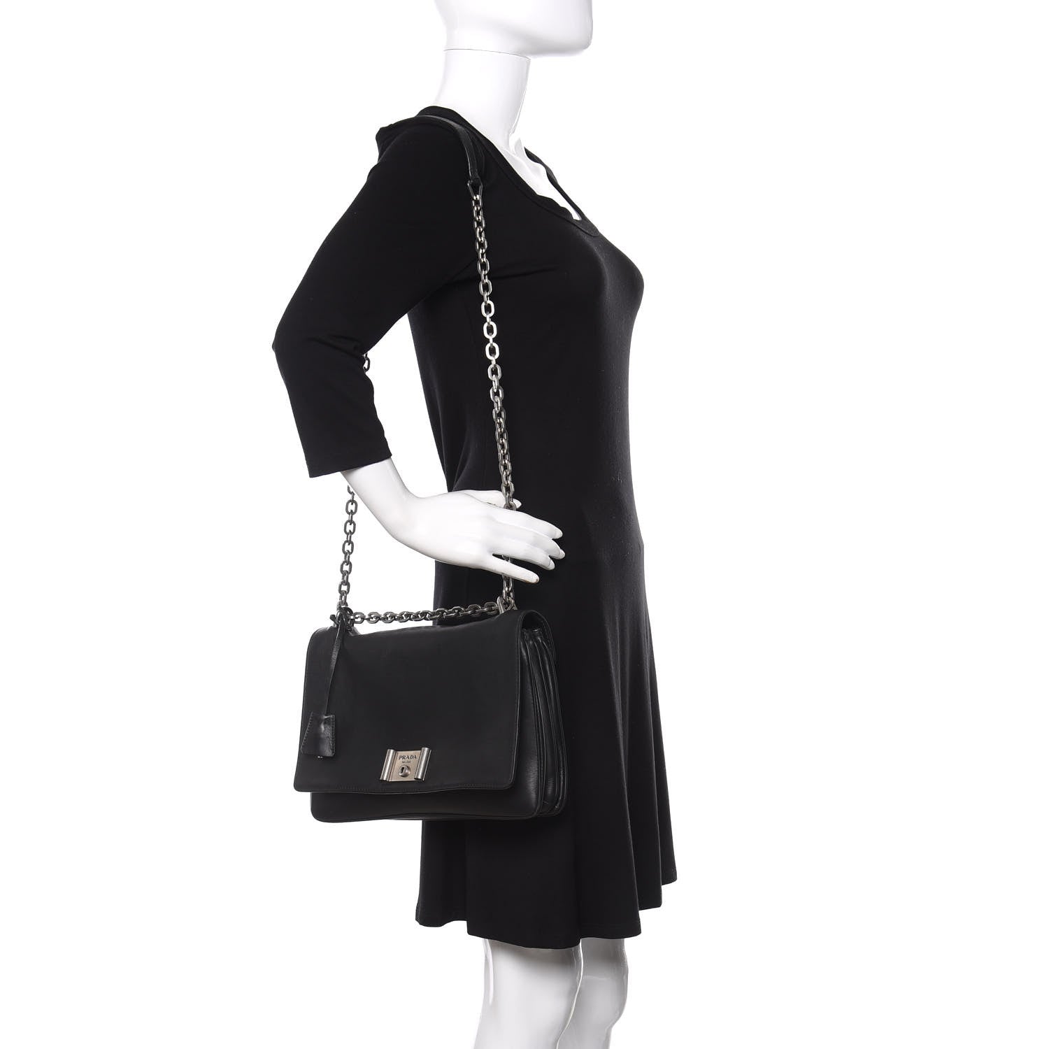 Prada Soft Calf Chain Shoulder Bag Black 3 of 23