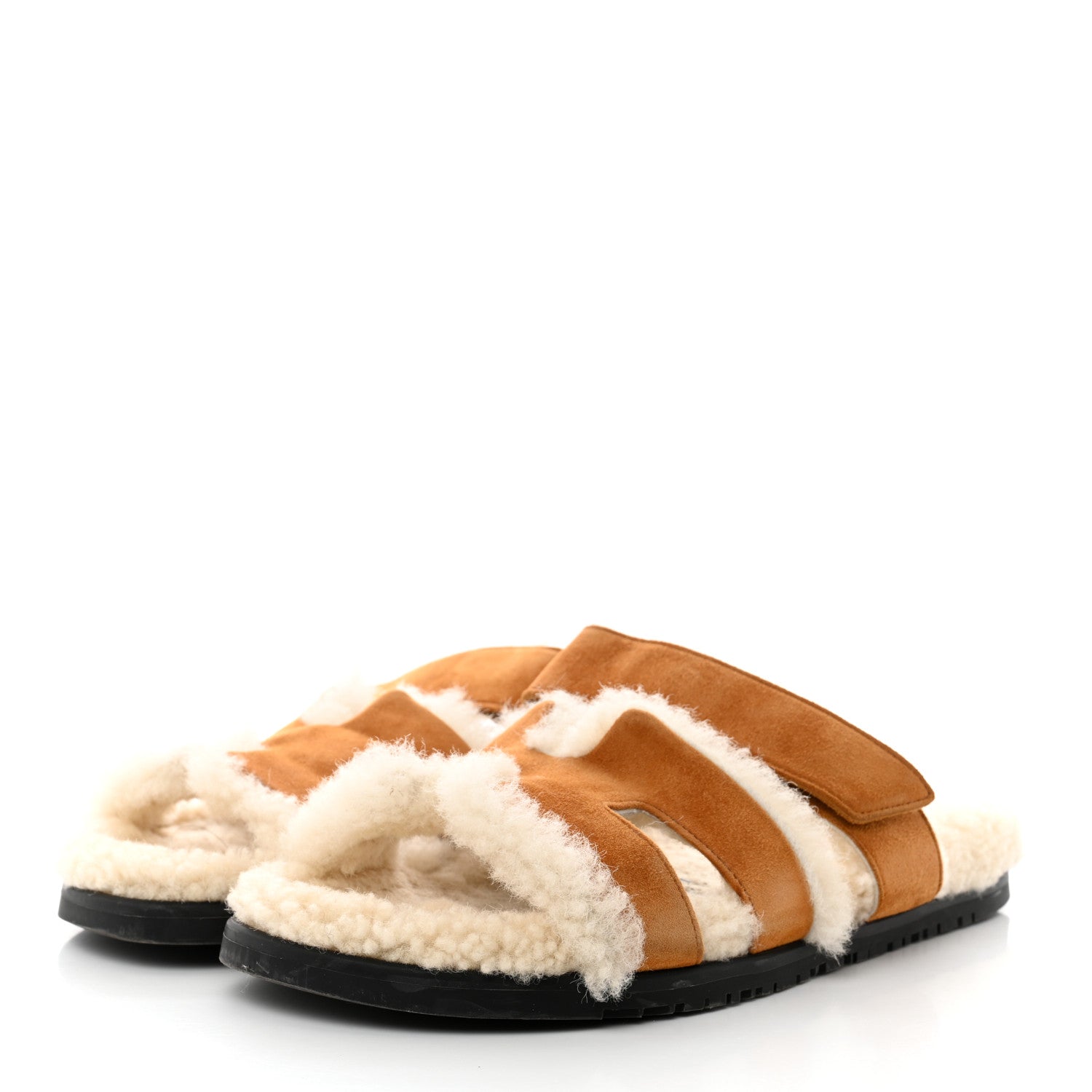 Hermes Suede Goatskin Woolskin Womens Chypre Sandals 40 Golden Beige 3 of 11