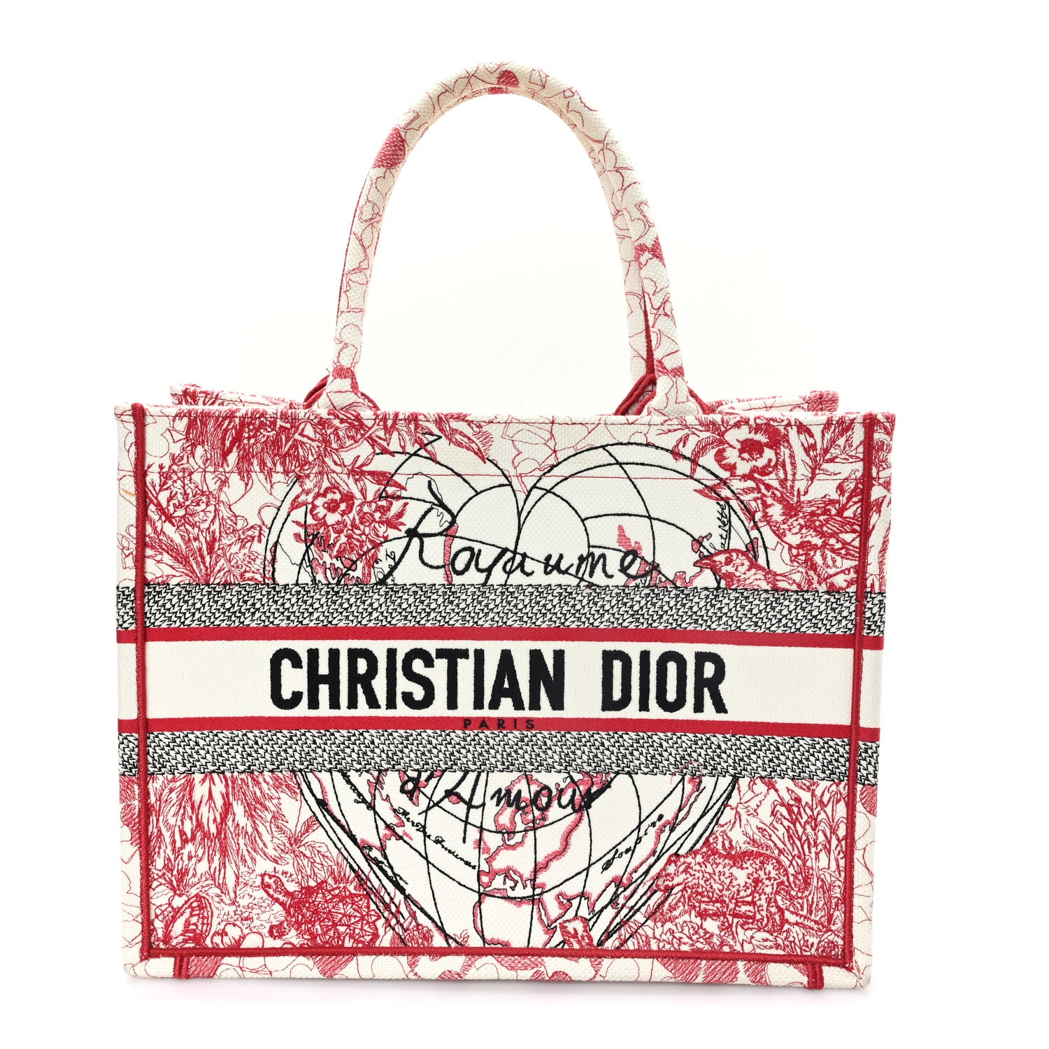 Christian Dior Canvas Embroidered Medium Dioramour D-Royaume Book Tote Red Multicolor 1 of 10