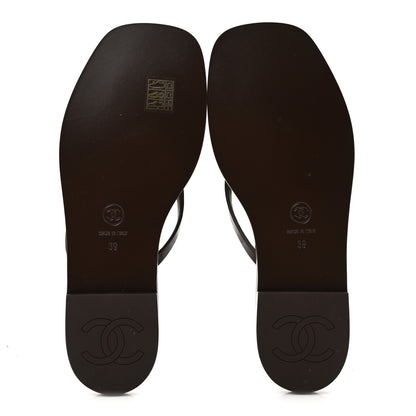 Chanel Goatskin CC Times Square Thong Sandals 39 Brown 6 of 10