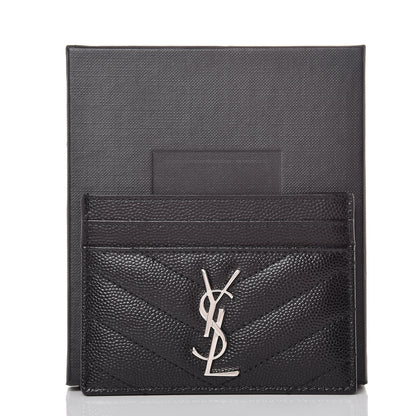 Saint Laurent Grain De Poudre Matelasse Chevron Monogram Credit Card Case Black 8 of 8