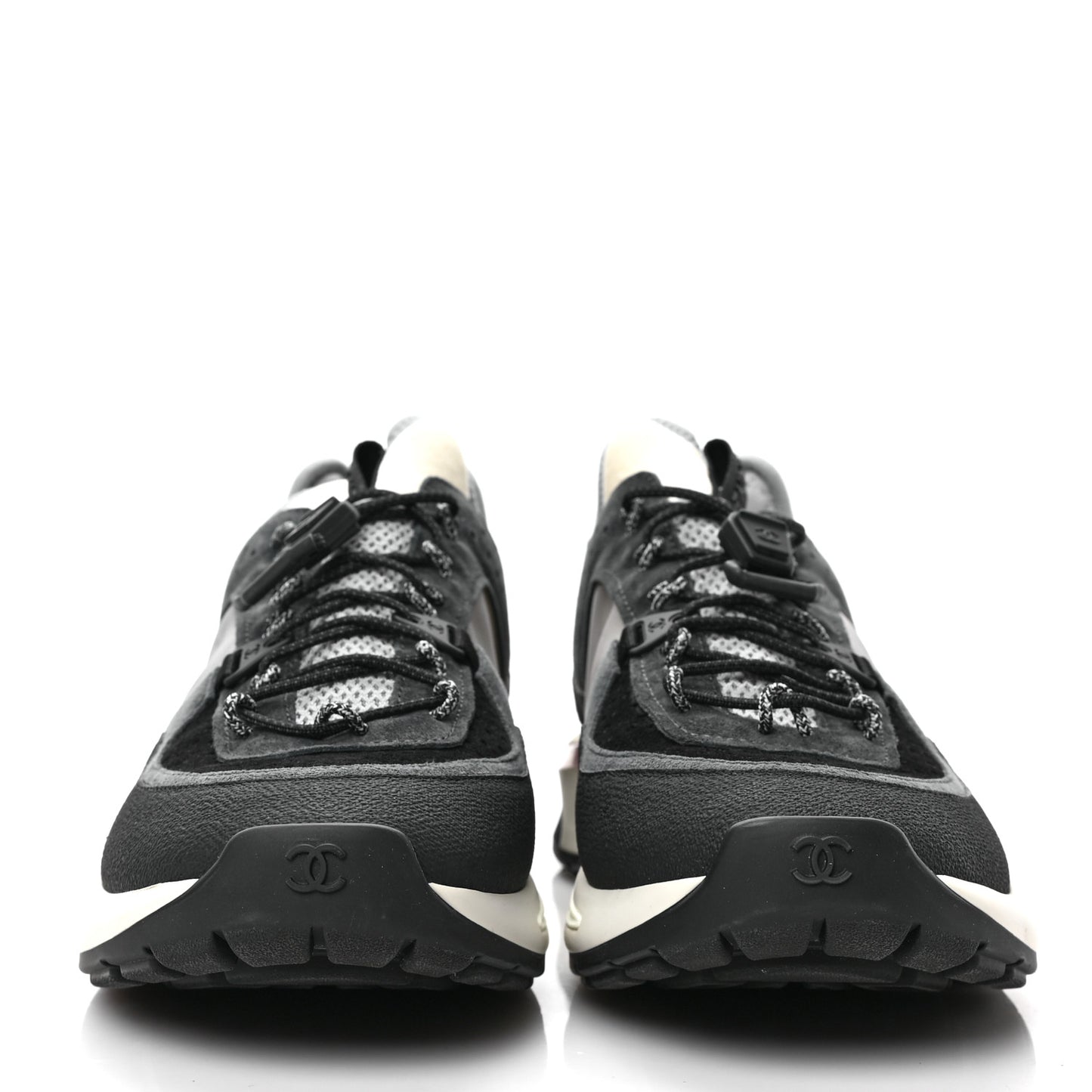 Fabric Suede Calfskin Mesh Womens CC Sneakers 41 Black Grey White